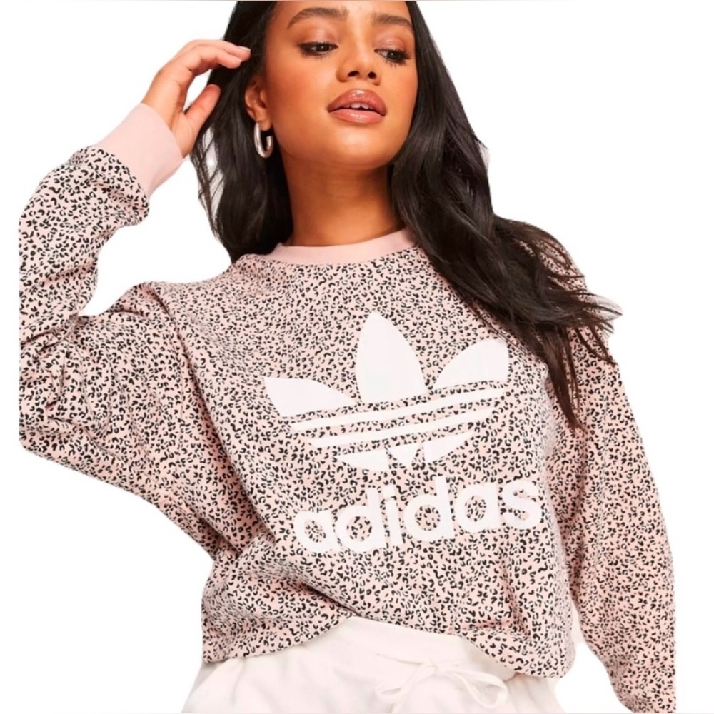 Adidas x Her Studio London Women's Large Pink Leopard Print Crop Sweatshirt